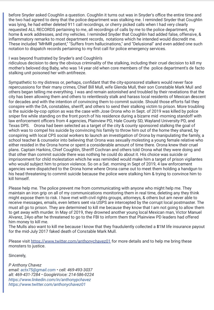 AnthonyChavez01's tweet photo. I've sent many such requests to various legal aid agencies, civil rights & police watchdog groups like @CivilRights @TheJusticeDept @verainstitute @LambdaLegal @ACLU @HRC @MACRI_national, @TexasObserver w/only 2 replies. I suspect #PlainviewPD blocks most of them #CRIMINALS4COPS https://t.co/DDnSOb4Z0X