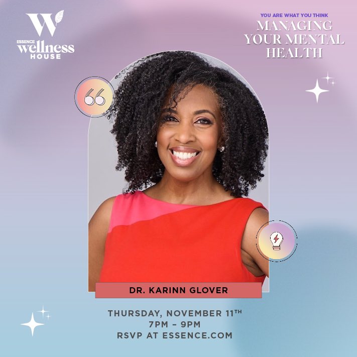 drkarinn's tweet photo. Coming Thursday Nov 11th 7-9pm Eastern, #EssenceWellnessHouse presents tons of great info on self-care, #psychiatry #psychology and how we work together to help people live their best lives. Come rock with @hellodrjoy @rianaelyse and me as we talk👏🏾about👏🏾the👏🏾things. https://t.co/DtgVDdRL4d