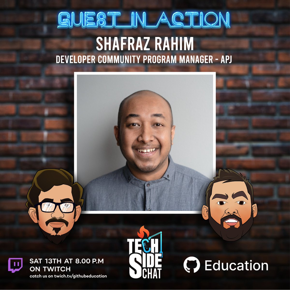 TechSideChat's tweet photo. Hey folks,
We got another interesting story lined up for TechSideChat. @shafjag  from @awscloud will be joining us this Saturday at 8pm IST.

Catch us on https://t.co/TpFupeEFVZ 13th #Saturday evening.

#TechSideChat #Live #TechStories #Twitch #Github #GitHubEducation https://t.co/4ctxeyEmWf