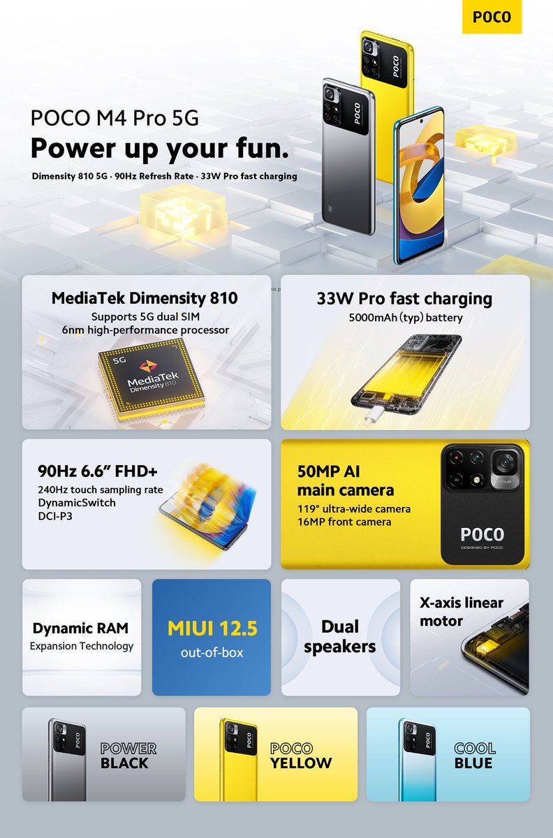 miupdateph's tweet photo. Introducing #POCOM4Pro 5G!
Packed with everything you need to #PowerUpYourFun!
Official Price:
4/64GB > ₱11,990 (₱10,990 Early Bird):🛒 https://t.co/pvRj5XbE2W
6/128GB > ₱12,990 (₱11,990 Early Bird):🛒 https://t.co/7ODk49Y18V
Open sale starts tomorrow, November 11! #POCOPH https://t.co/n0NYQBwDol