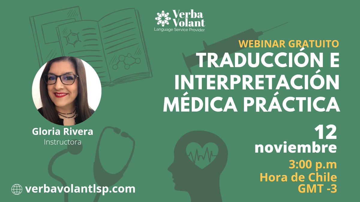 En este webinar con Gloria Rivera hablaremos sobre la vital importancia de la traducción y la interpretación en el ámbito de la Salud y lo necesario para poder desempeñarse con éxito y felicidad en esta disciplina. 

Registro y más información en:
verbavolantlsp.com/2021/11/05/tra…