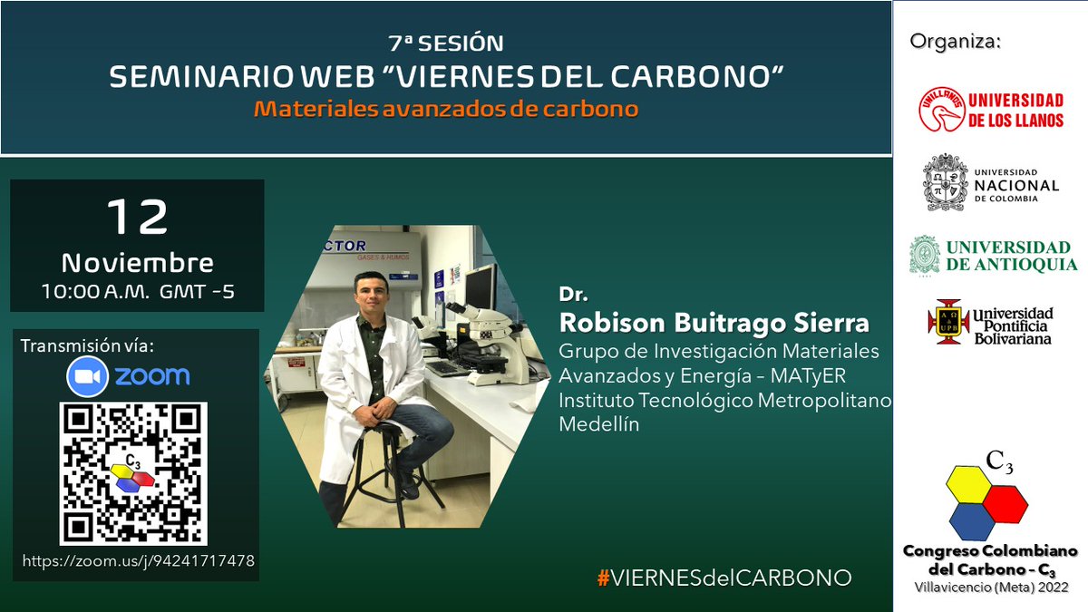 yyagamezp's tweet photo. Desde #ViernesdelCarbono prof. Robison Buitrago Materiales avanzados #Carbon2023 @RevColombQuimUN @AMEXCarb  #EstudiantesUNAL @QuimicaUN #Ciencias https://t.co/tZ0jtVUxng