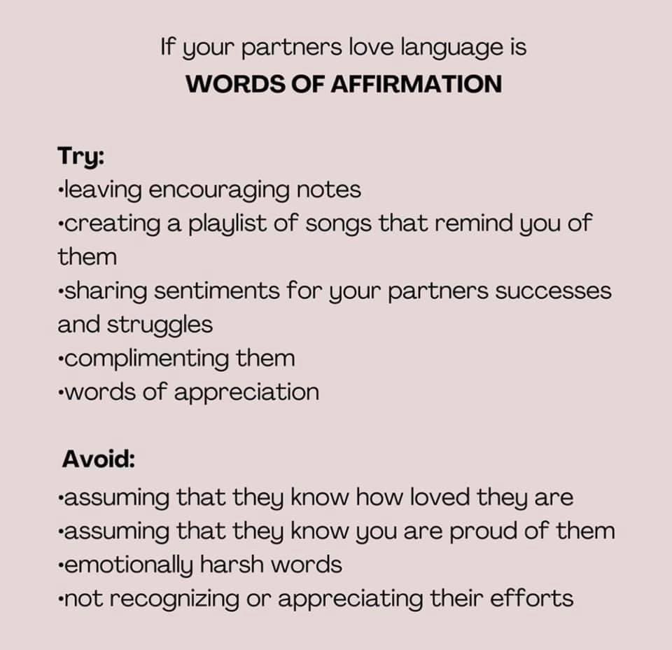BombshellCole's tweet photo. The 5 Love Languages: Things to try and things to avoid. (The 5th is in the comments) https://t.co/XKvwW0Skqg