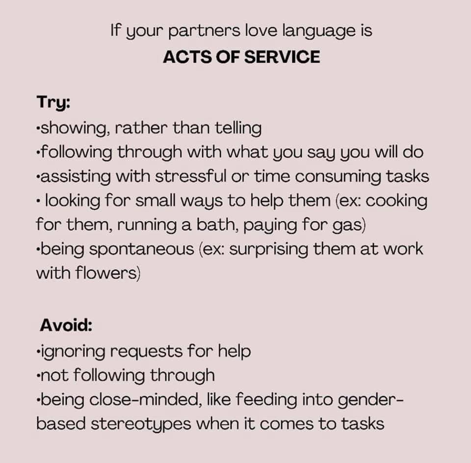 BombshellCole's tweet photo. The 5 Love Languages: Things to try and things to avoid. (The 5th is in the comments) https://t.co/XKvwW0Skqg