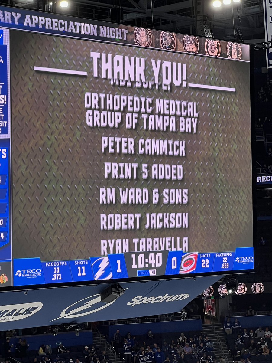 OMGTampaBay's tweet photo. It’s #MilitaryAppreciationNight at Amalie Arena and OMG was proud to sponsor 50 seats for Veterans to attend tonights @TBLightning game. #gobolts https://t.co/xDeatmctPM