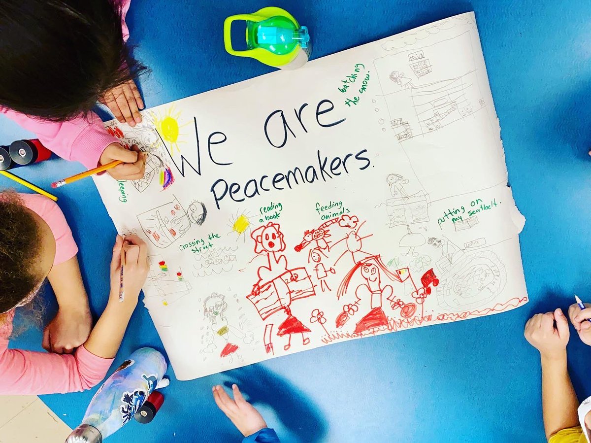Grade 1C students were working as a team and created a group “We are peacemakers” poster. 
This is in preparation for our #remembranceday  celebration. This required listening, patience, turn taking, decision and problem solving skills. So proud of them. #ECSDfaithinspires