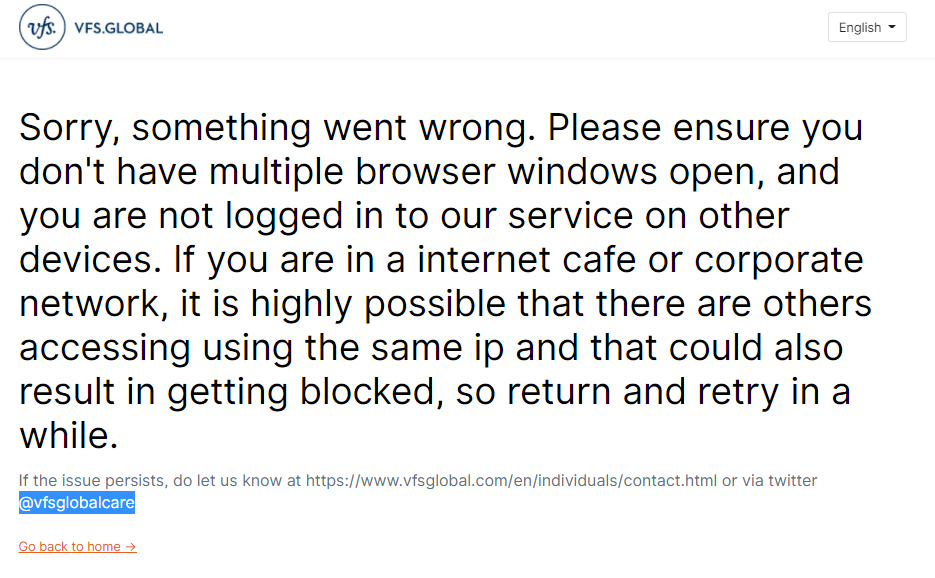 imDeepThakkar's tweet photo. @vfsglobalcare I'm getting this error since yesterday while trying to book biometrics. Need help. https://t.co/0KyfxbtzcI