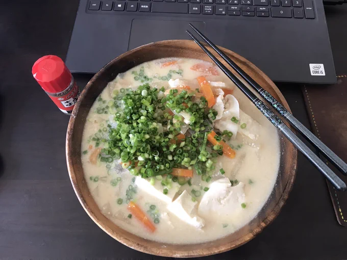 昼ごはんは昨夜作った粕汁の後半戦。

それとマンガ書き始めたばっかの時の。なんの知識もなかったからイラレのパスで描いてる 