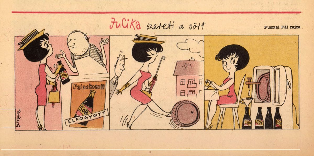 JucikaInOrder's tweet photo. 172. Jucika Loves Beer.
Published on Ludas Matyi on the week of June 20th-26th, 1960. (Dated June 23rd).
palackozott=bottled
sör=beer
elfogyott=sold out
#jucika #jucikainorder #jucikachronological
#LudasMatyi #June1960 #Pusztai #PusztaiPál #PálPusztai https://t.co/4p4cksVOSC