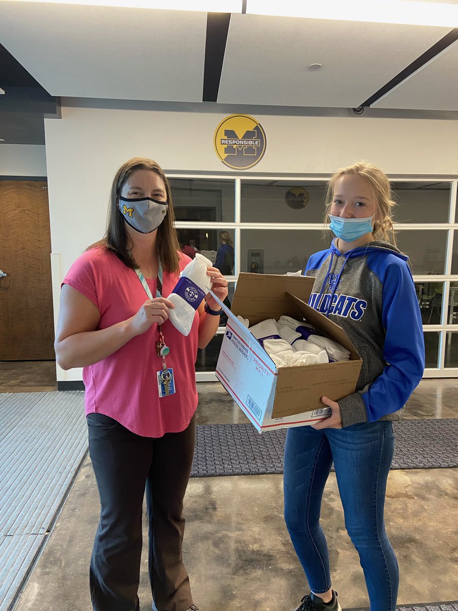 Thanks to <a href="/_skateforchange/">Skate For Change</a> for the box of socks. Krysten Tackett, on behalf of the student council, delivered them to the MHS Pantry for students in need. #sfcsocktober2021