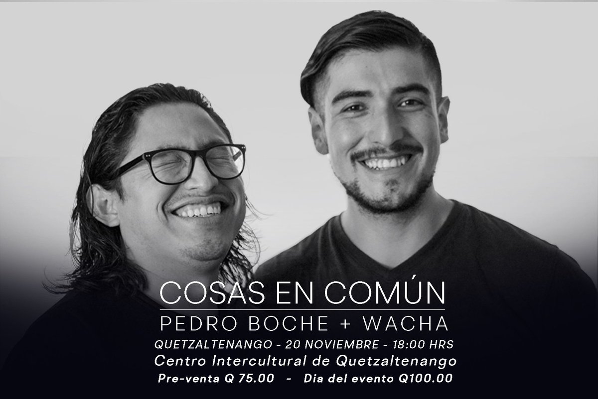 pedroboche's tweet photo. Próxima estación #Xela
Woow estamos trabajando a tope con este show en el Centro Intercultural de Quetzaltenango con @88wacha
Información de reservas en el primer comentario.
#wacha #pedroboche #seremosoles #buendíabuencafé #CosasEnComún https://t.co/tO9lF4K7SL
