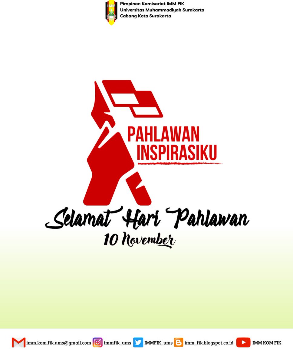 immfik_ums's tweet photo. [Hari Pahlawan Nasional]

Pengorbanan para pahlawan terdahulu menjadi inspirasi pahlawan masa kini untuk terus mewujudkan cita-cita Indonesia maju.
Selamat Hari Pahlawan 10 November 2021.

#haripahlawan
#immfik
#immsolo
#fastabiqulkhairat https://t.co/OBiGdVV5N9