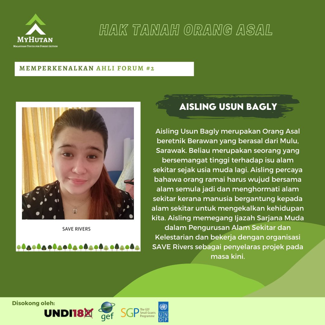 MyHutan Academy memperkenalkan ahli-ahli panel yang akan menyertai Forum 2 kami! Perkongsian ilmu ini dapat memperkasakan peranan belia dalam memahami komuniti Orang Asal di Malaysia. #MyHutanAcademy 

Anda masih boleh mendaftar untuk program ini di:
tiny.cc/forummyhutan2 🌳✊🏼