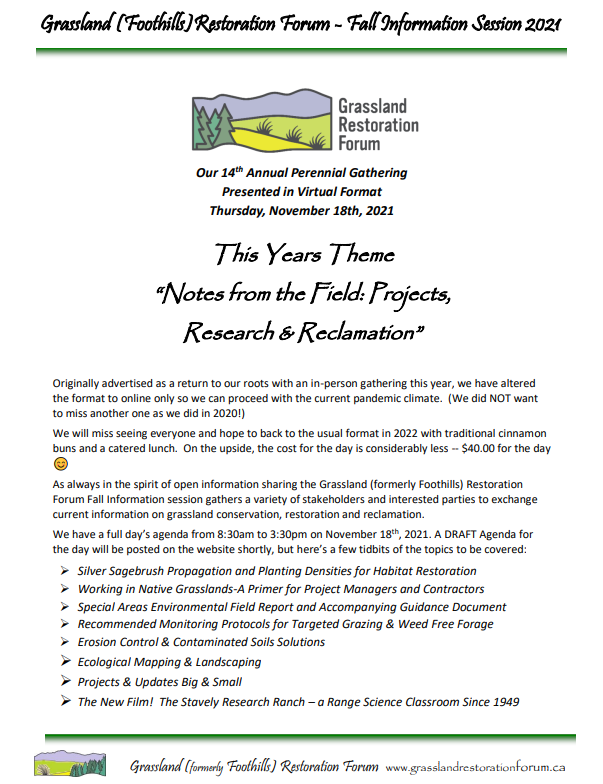 FoothillsRF's tweet photo. In case you missed it: our virtual Perennial Fall Information Session is coming up next week! Registration is still open for regular, student &amp; agricultural producer rates ➡️ https://t.co/nrG7lR45j6

#grasslands #reclamation #ecology https://t.co/YHEy1GA3RN