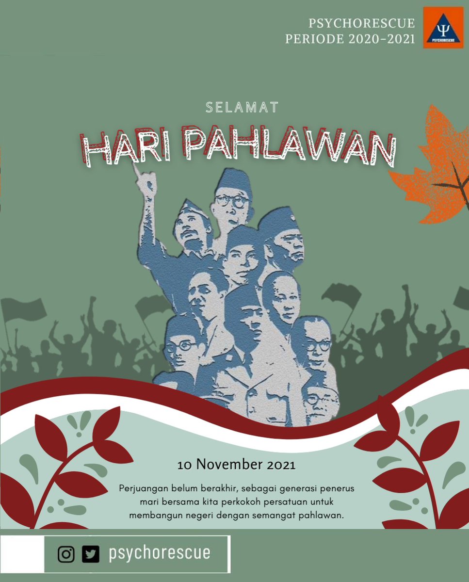 [Selamat Hari Pahlawan]

Perjuangan belum berakhir, sebagai generasi penerus mari bersama kita perkokoh persatuan untuk membangun negeri dengan semangat pahlawan.

#Psychorescue
#haripahlawan
#selamatharipahlawan
#10november2021
