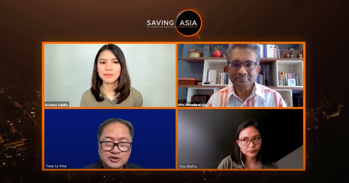 Climate Tracker (@climatetracking) on Twitter photo 📺In this ep. of Saving Asia, we talk w/ Atty. <a href="/tonylavs/">Tony La Viña</a> of the <a href="/MObservatory/">Manila Observatory</a>, <a href="/TizaMafira/">Tiza Mafira</a> of the Environmental Protection Society Malaysia, & Nithi Nesadurai of <a href="/CANSEAClimate/">CAN Southeast Asia</a>, on fighting for climate justice. Watch➡️bit.ly/SavingAsiaEp2
#ClimateTrackerAsia <a href="/kristinesabillo/">Kristine Sabillo</a> 📺In this ep. of Saving Asia, we talk w/ Atty. <a href="/tonylavs/">Tony La Viña</a> of the <a href="/MObservatory/">Manila Observatory</a>, <a href="/TizaMafira/">Tiza Mafira</a> of the Environmental Protection Society Malaysia, & Nithi Nesadurai of <a href="/CANSEAClimate/">CAN Southeast Asia</a>, on fighting for climate justice. Watch➡️bit.ly/SavingAsiaEp2
#ClimateTrackerAsia <a href="/kristinesabillo/">Kristine Sabillo</a>