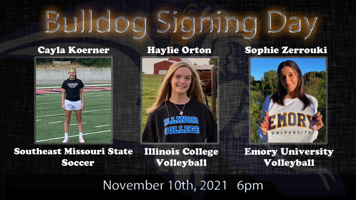 On Wednesday November 10th, 2021 these Bulldog Athletes will make it official on playing at the next level.  Congratulations!  Signing will be at 6pm in the MSHS library. <a href="/mshsathletics/">M-SHS Athletics</a> <a href="/MSHS_Vball/">Mahomet-Seymour Volleyball</a>