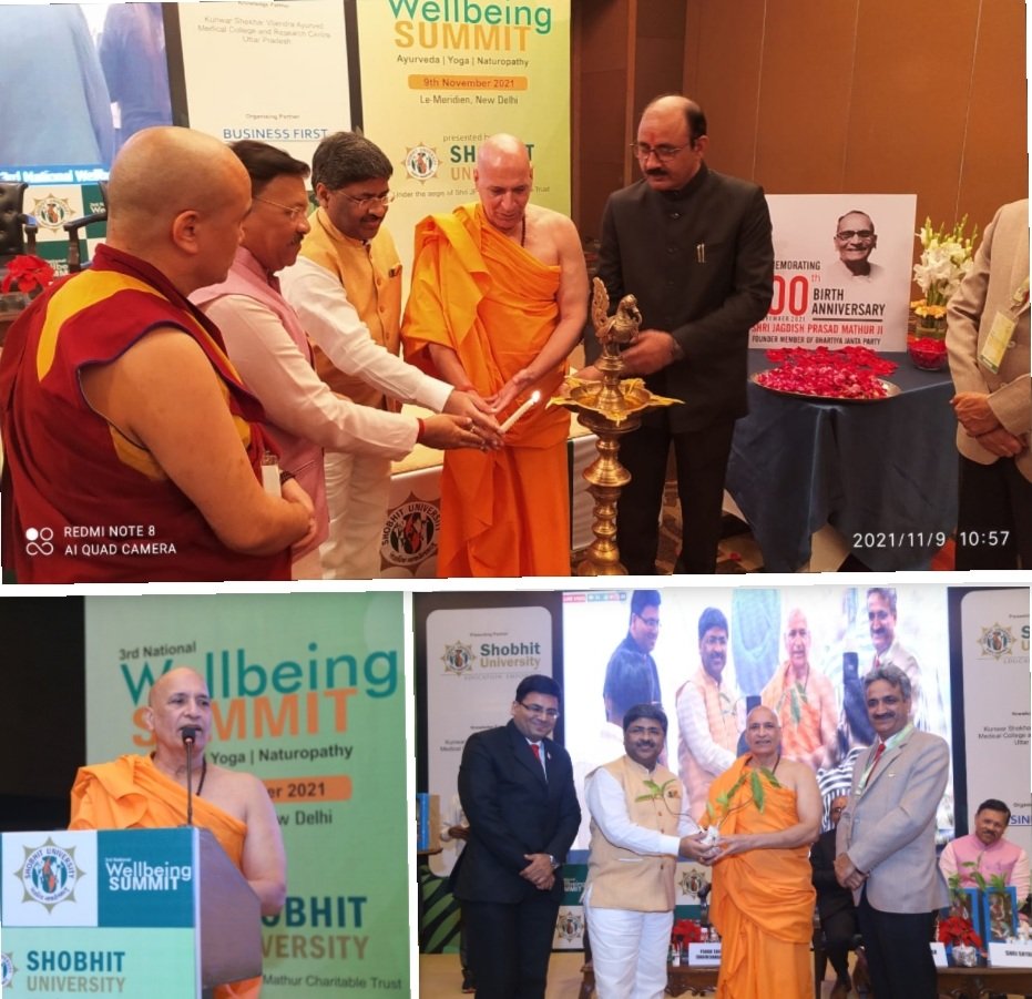 yogamok's tweet photo. Inaugurated the 3rd National Well-being Summit organised by Shobhit University at Le Meridian Hotel Delhi. A novel effort for bringing awareness &amp; experiencing Wellness leading to Total Wellbeing, the Yogakshema of Gita. #yoga #wellness #spiritualawakening #initiative https://t.co/Y2bUXUCmbP