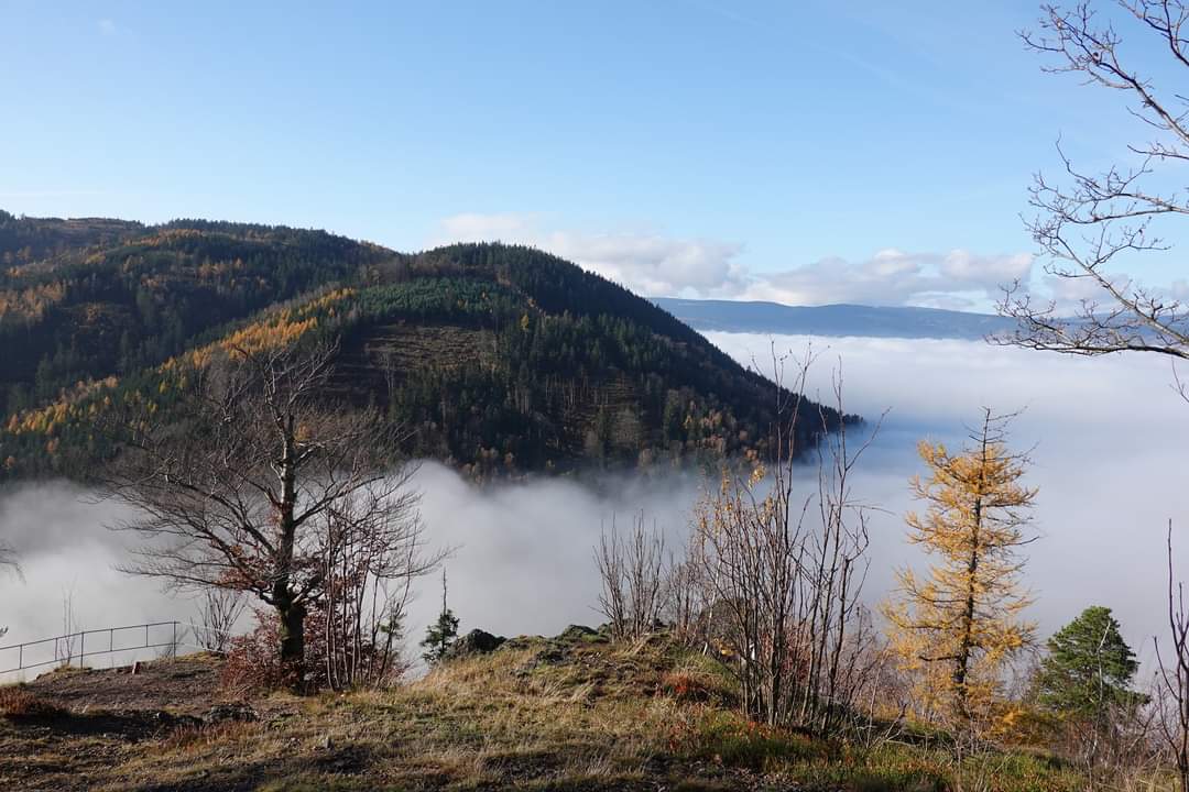 Na #weekendbezsniezki  proponujemy tym razem miejsce z pięknymi widokami na Karkonosze, pasmo Czarnego Lasu, Trójgarb i Chełmiec czyli Kruczą Skałę w Górach Kruczych. 
Krucza Skała wznosi się na 681 m n.p.m. a jej stoki od południowej strony podcina 100 metrowe urwisko,