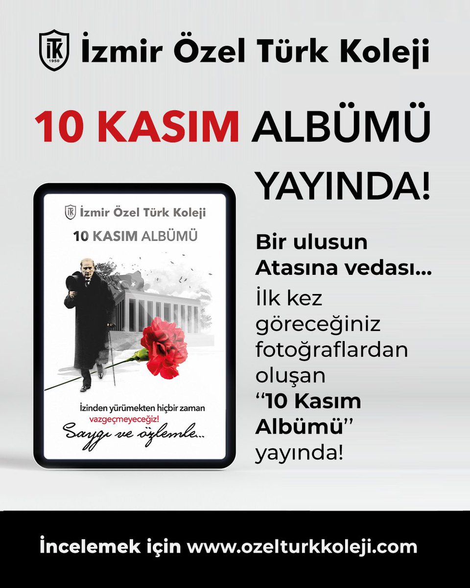 ozelturkkoleji's tweet photo. Bir ulusun Atasına vedası... ♾

Atamızın aramızdan ayrılışının 83. yılında sevgi ve özlemle anıyor, aziz hatırası önünde saygıyla eğiliyoruz.

İlk kez göreceğiniz fotoğraflardan oluşan '10 Kasım Albümü' https://t.co/cBNNccJYl3

#10Kasim #Ataturk https://t.co/jEOAKS8dRv