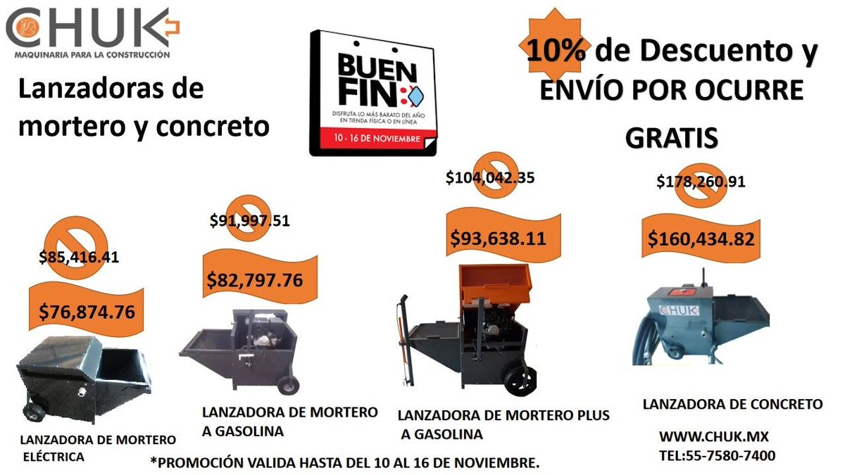 chuk_mx's tweet photo. CONOCE LAS PROMOCIONES DEL BUEN FIN QUE CHUK TIENE PARA TU OBRA. DEL 10 AL 16 DE NOVIEMBRE 10% DE DESCUENTO CON ENVÍO POR OCURRE GRATIS.

https://t.co/aJjoqWFTzz https://t.co/cPam8PEohr