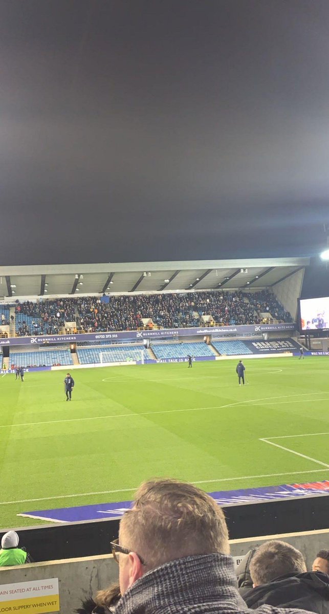 _theawayends's tweet photo. Bournemouth fans at Millwall tonight

#AFCB https://t.co/uJs4cRwU6V