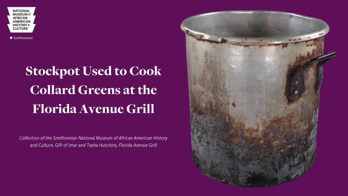 In African American families, greens are often a staple at the Thanksgiving table. This stockpot was used to cook collard greens at the @FloridaAveGrill in D.C., one of the oldest African American-owned soul food restaurants in the country. What are you having for #Thanksgiving?