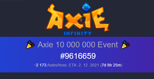 diwick's tweet photo. You can now watch the countdown to 10 millionth Axie live on https://t.co/6jDMtkXOtg

@AxieInfinity $AXS $RON $SLP $WOOD #AxieHard https://t.co/oHr6J4nNVQ