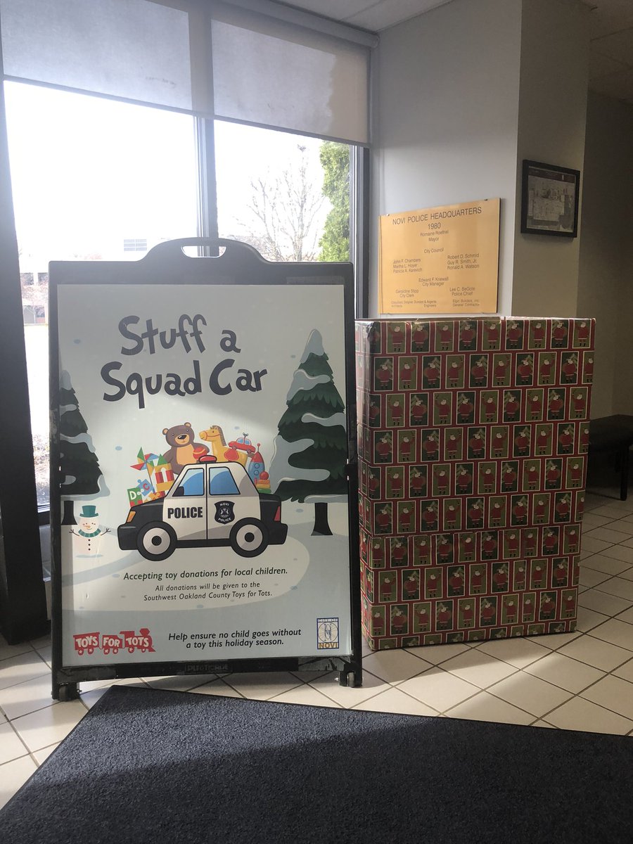 novipolice's tweet photo. We are partnering with @ToysForTots_USA this #HolidaySeason. Look for upcoming announcements on our #StuffASquadCar event. Meanwhile, drop off new, unwrapped toys in the lobby of #NoviPD. @cityofnovi @novifire #GivingBack #PublicTrust https://t.co/gXH4rgNNp7