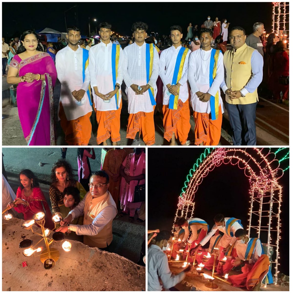 IndiainGuyana's tweet photo. #KartikPurnima-#GangaAarti 
celebrated in #Guyana by Guyana Hindu Dharmic Sabha with Bhajans @ Kitty Seawall in Georgetown
#KartikSnaan #GHDS  #DharmicSabha HC @drkjsrini joins Hon Minister Dr Vindhya Persaud @MEAIndia @IndianDiplomacy @indiandiplomats @ANI @iccr_hq @M_Lekhi https://t.co/6QFNYJ8g4j