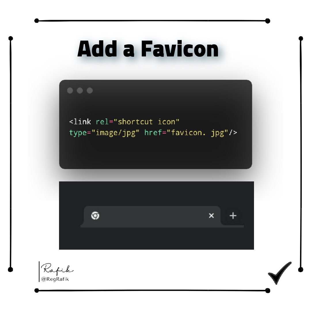 RegRafik's tweet image. HTML Tip 🔴
Did you know the Favicon?

#DEVCommunit #coding #programming #webdev #html #100DaysOfCode