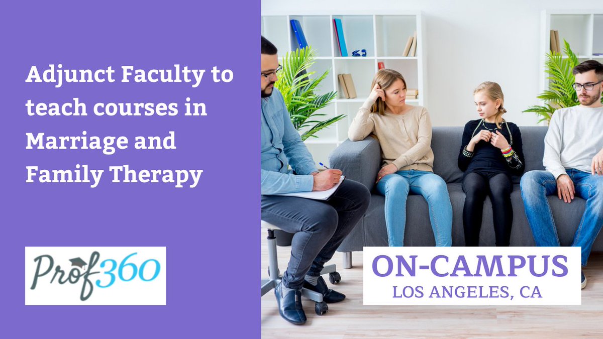 parttimeprofesr's tweet photo. Seeking Adjunct Faculty to teach courses in Marriage and Family Therapy (Los Angeles, CA)
Job Link: https://t.co/knk5geXUgJ
#humanresources #careerdevelopment #teaching #therapy #job #familytherapy https://t.co/vz4RMNp400
