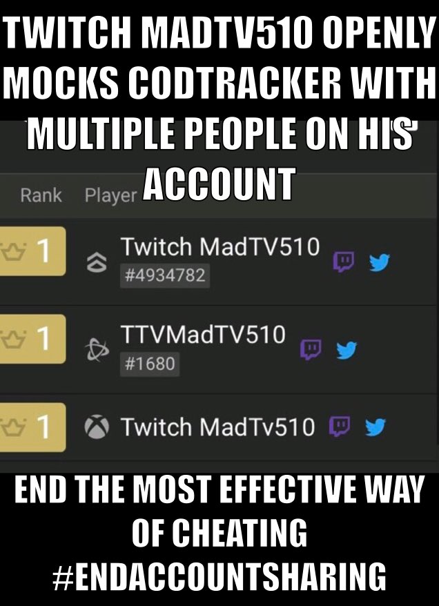 GUN1HATERS's tweet photo. @CODTracker Are you going to just sit there and let THEM mock you?
#EndAccountSharing #TwitchMadTv510 https://t.co/MK2Gd3A4dI