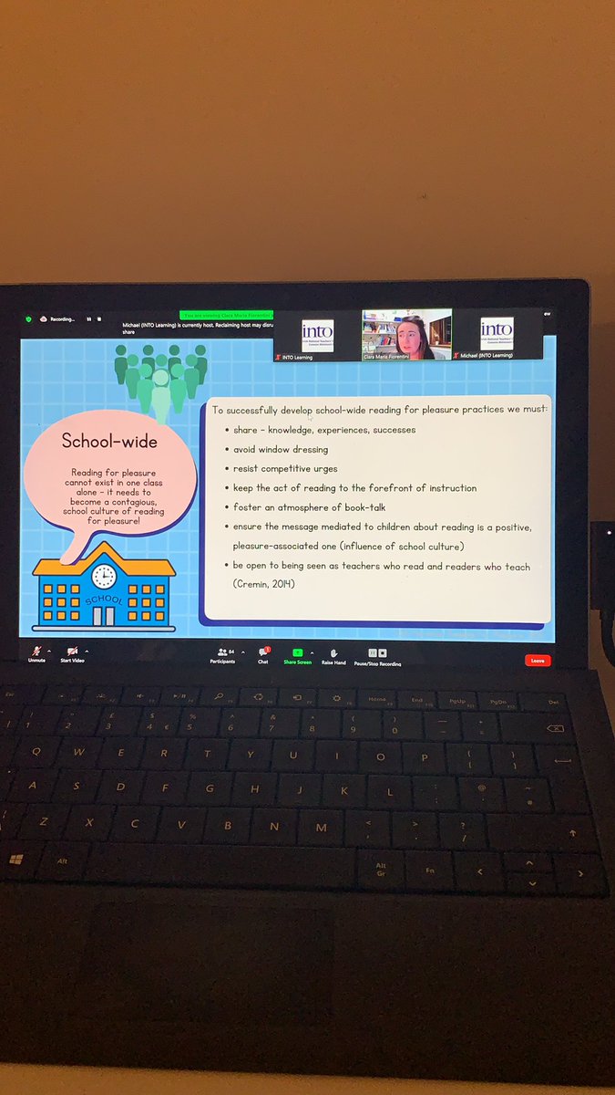 MaeveCafferty's tweet photo. Another excellent @INTOnews #teacher2teacher webinar by @fiorentini_cm on Reading for Pleasure https://t.co/LSfv7nNY54