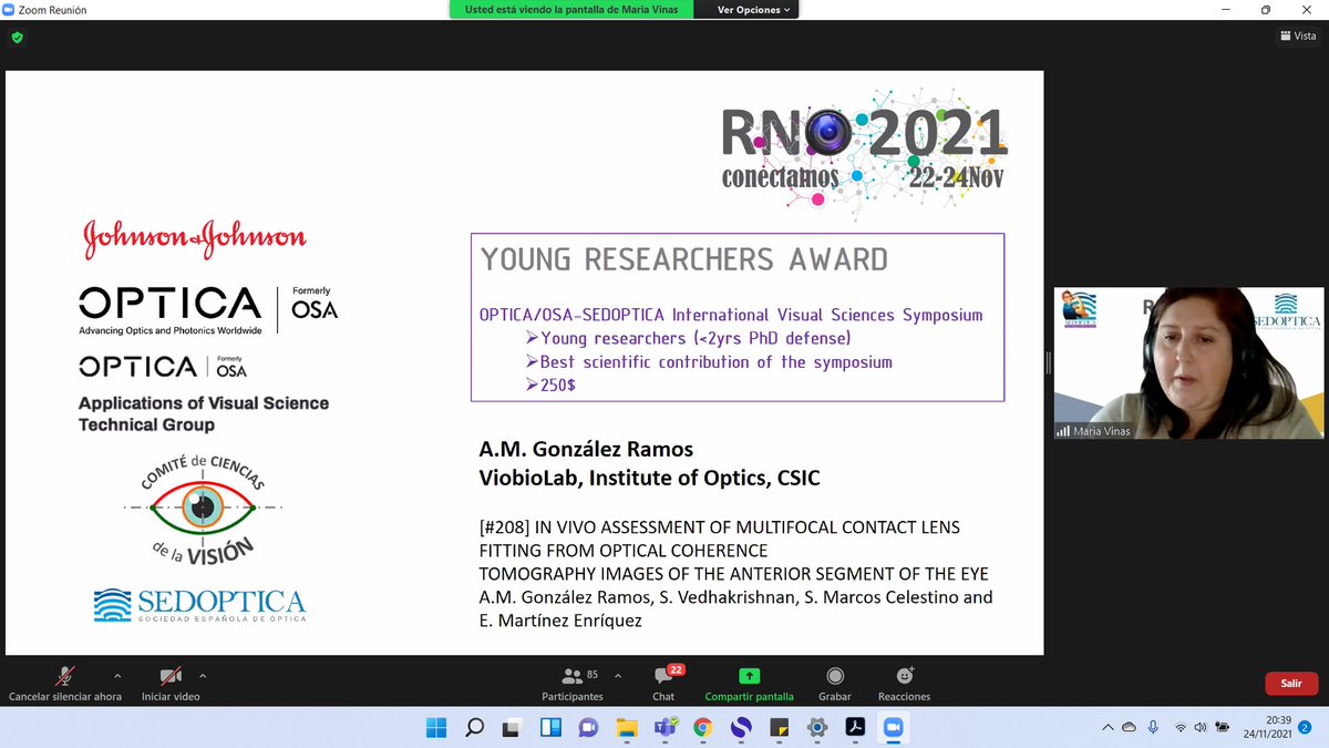 Continuamos con el "Young researchers award" otorgado por parte del Comité de Ciencias de la Visión y presentado por <a href="/m_vineyards/">M_Vinas</a> y otorgado a Ana María González