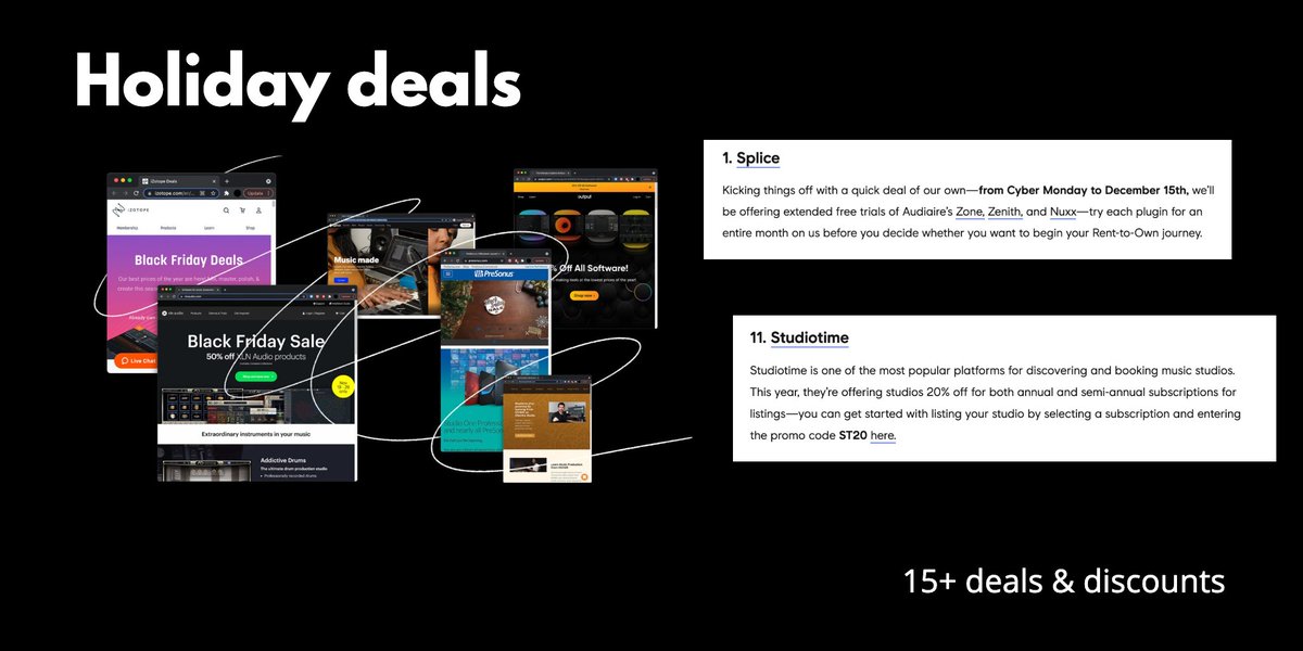 It's that time of the year! 

We shared a deal to make it even easier for you to add your studio to <a href="/studiotimeio/">Studiotime</a> 

See details &amp; more deals on the <a href="/splice/">Splice</a> blog.

splice.com/blog/best-blac…