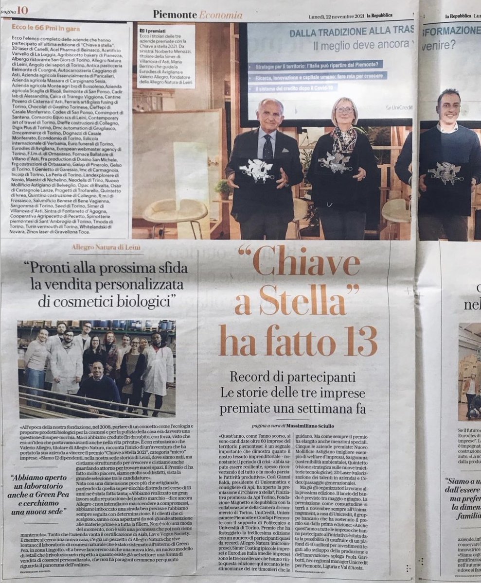 Orgogliosi di essere stati selezionati tra oltre 60 imprese del territorio piemontese per il premio “Chiave a stella 2021”: è stata una grande soddisfazione, il risultato del nostro continuo impegno e dedizione.
Siamo pronti per le prossime sfide, tante novità ci aspettano!