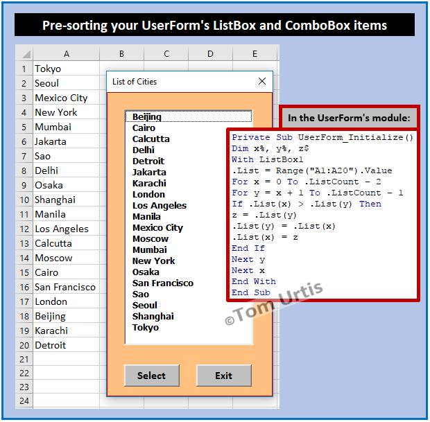 TomUrtis's tweet photo. Pre-sorting your UserForm's ListBox and ComboBox items.  #AskTomUrtis https://t.co/1WLZEpjdxH