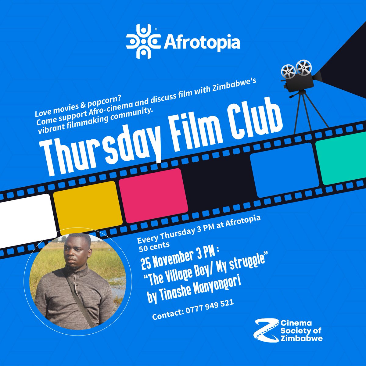 AfrotopiaZw's tweet photo. Join us this Thursday for the #ThursdayFilmClub. This week, we are watching ‘The Village Boy/My Struggle’ by From @TinasheManyongori 

#FilmClub #Thursday #Coworking #LIVE #CreativeSafeSpace #CreativeWorkSpace #Harare https://t.co/xFBnEwjpmI