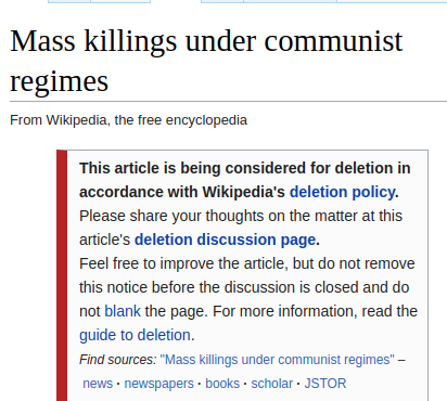 chutevideo's tweet image. Wikipedia wants to delete "Mass killings under communist regimes." Is anyone surprised? 🤔