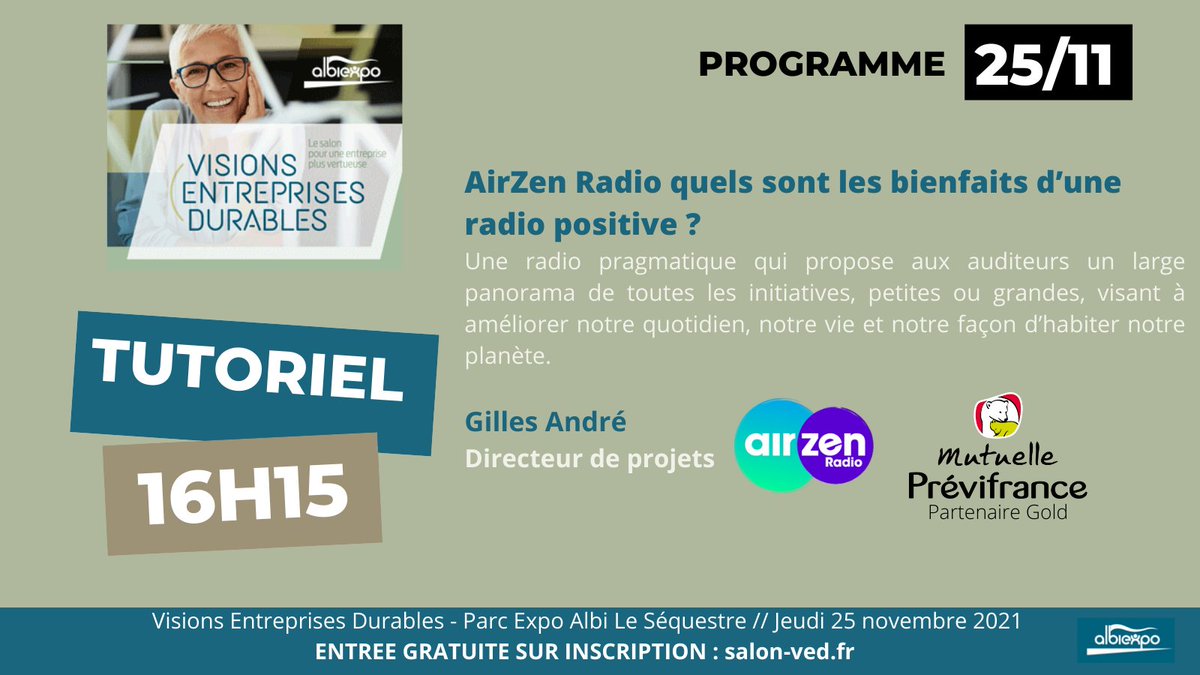 📣 𝐏𝐑𝐎𝐆𝐑𝐀𝐌𝐌𝐄 📣⇥ 𝕋𝕦𝕥𝕠𝕣𝕚𝕖𝕝
𝟏𝟔𝐇𝟏𝟓 : 𝘼𝙞𝙧𝙕𝙚𝙣 𝙍𝙖𝙙𝙞𝙤 𝙦𝙪𝙚𝙡𝙨 𝙨𝙤𝙣𝙩 𝙡𝙚𝙨 𝙗𝙞𝙚𝙣𝙛𝙖𝙞𝙩𝙨 𝙙’𝙪𝙣𝙚 𝙧𝙖𝙙𝙞𝙤 𝙥𝙤𝙨𝙞𝙩𝙞𝙫𝙚 ?🎙️@GillesANDRE @AirZenRadio
👉RETROUVEZ #MutuellePrévifrance sur stand 6 !
🗓RDV DEMAIN @AlbiExpos
#PartenaireGold