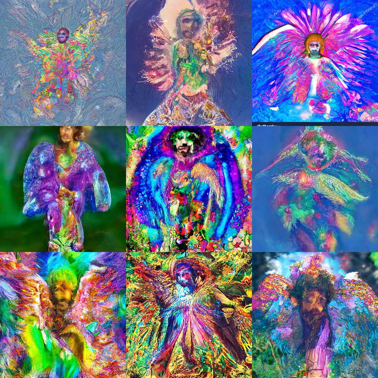 RiversHaveWings's tweet photo. Prompt: "hyperrealistic psychedelic angel of [fire/water/earth/air]" (CLIP conditioned and guided diffusion) https://t.co/WFgL1CKoBy