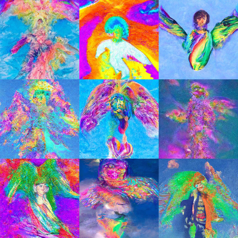 RiversHaveWings's tweet photo. Prompt: "hyperrealistic psychedelic angel of [fire/water/earth/air]" (CLIP conditioned and guided diffusion) https://t.co/WFgL1CKoBy