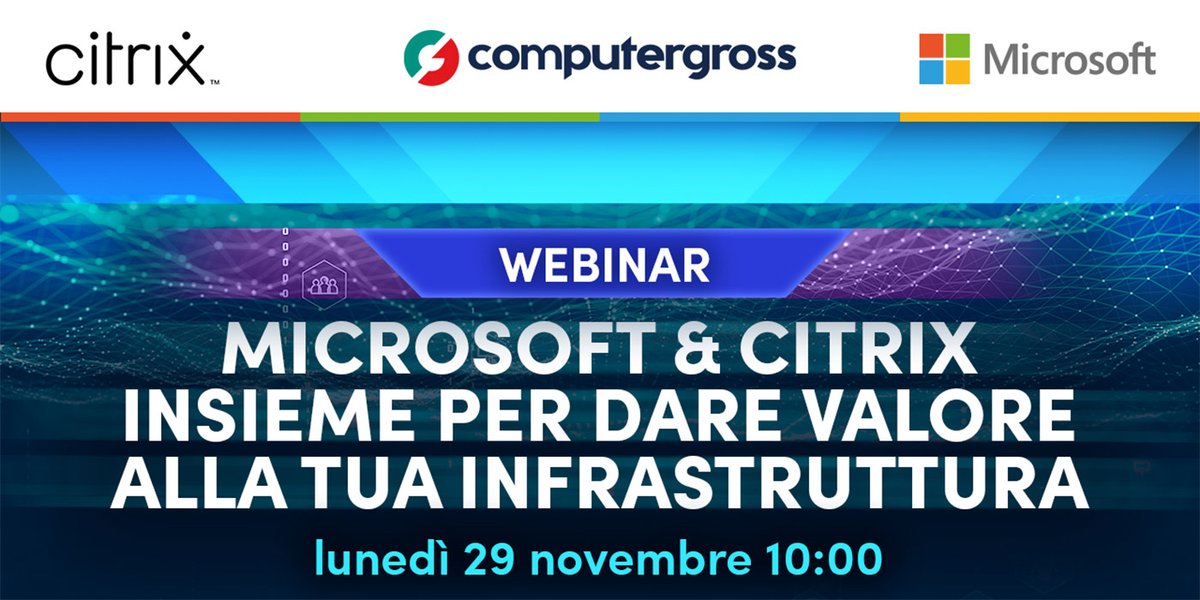<a href="/Microsoft/">Microsoft</a> &amp; <a href="/citrix/">Citrix</a> insieme per dare valore alla tua infrastruttura.
Lunedi 29 novembre alle ore 10.00 ti invitiamo al webinar di Computer Gross per scoprire i vantaggi dell’infrastruttura desktop virtuale e della licenza Microsoft 365 CSP.

ISCRIVITI ➡️computergross.it/cgross/mail_gr…