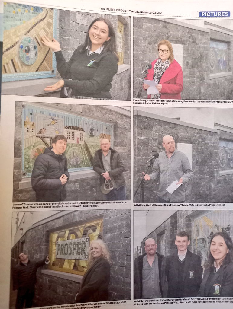 Delighted to see @FingalCC @DDLETB_OSD @PdstTy TY21 students & @davewestartist feature in this week's @fingalindo with @Fingalcoco Mayor @seanaorodaigh & Prosper Fingal at the unveiling of their wonderful Mosaics @fingalarts @FingalPPN @FingalHeritage @Skerries @SwordsTidyTowns