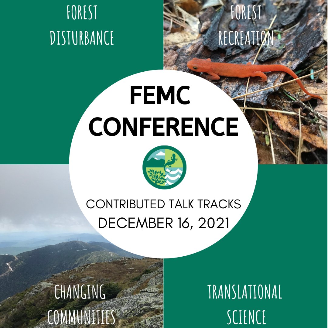 Conference tracks for day 1 of the FEMC conference! 4 talks in 4 tracks equals 5+ hours of forest ecosystem research content. And that's only half of day 1!!

Register here: uvm.edu/femc/cooperati…
Agenda here: uvm.edu/femc/cooperati…