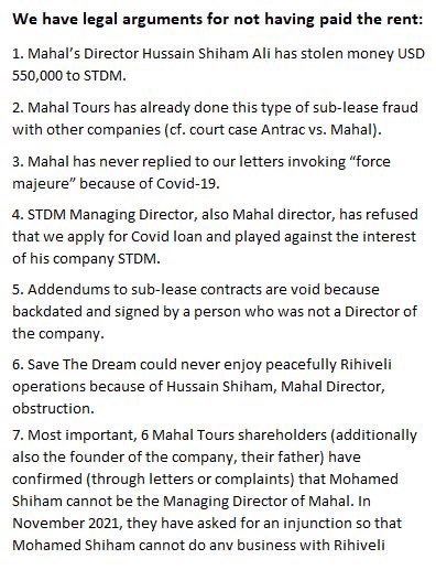 <a href="/beedibolmeyre/">Hamaki ILA</a> <a href="/cgaland59/">dr christophe galand</a> <a href="/Mausoom_Maus/">Abdulla Mausoom</a> <a href="/ibusolih/">Ibrahim Mohamed Solih</a> <a href="/EU_Maldives/">EU in the Maldives</a> <a href="/PAMPALONIPAOLA/">Paola Pampaloni</a> <a href="/francediplo/">France Diplomatie 🇫🇷🇪🇺</a> Save The Dream has 7 legal grounds not to have paid the Rihiveli Beach Resort rent to Mahal Tours since February 2020