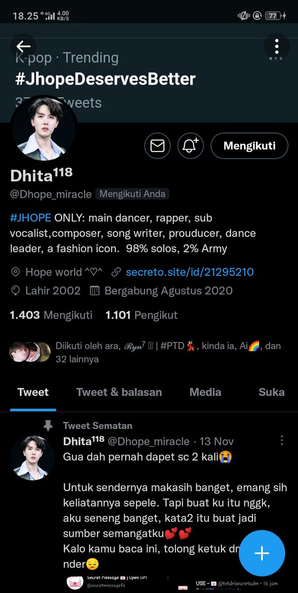 @pocarisope Haha dia baru aja aku block kemarin sore, dia mutualku dan baru ketauan pas aku mau bersih2 mutual hshshshs