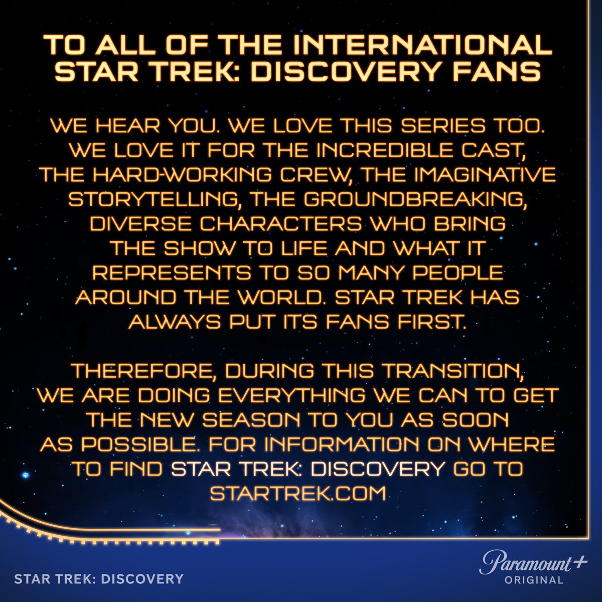 StarTrek's tweet image. We heard you 🖖 #StarTrekDiscovery now premieres internationally this Friday. bit.ly/Disco4Info