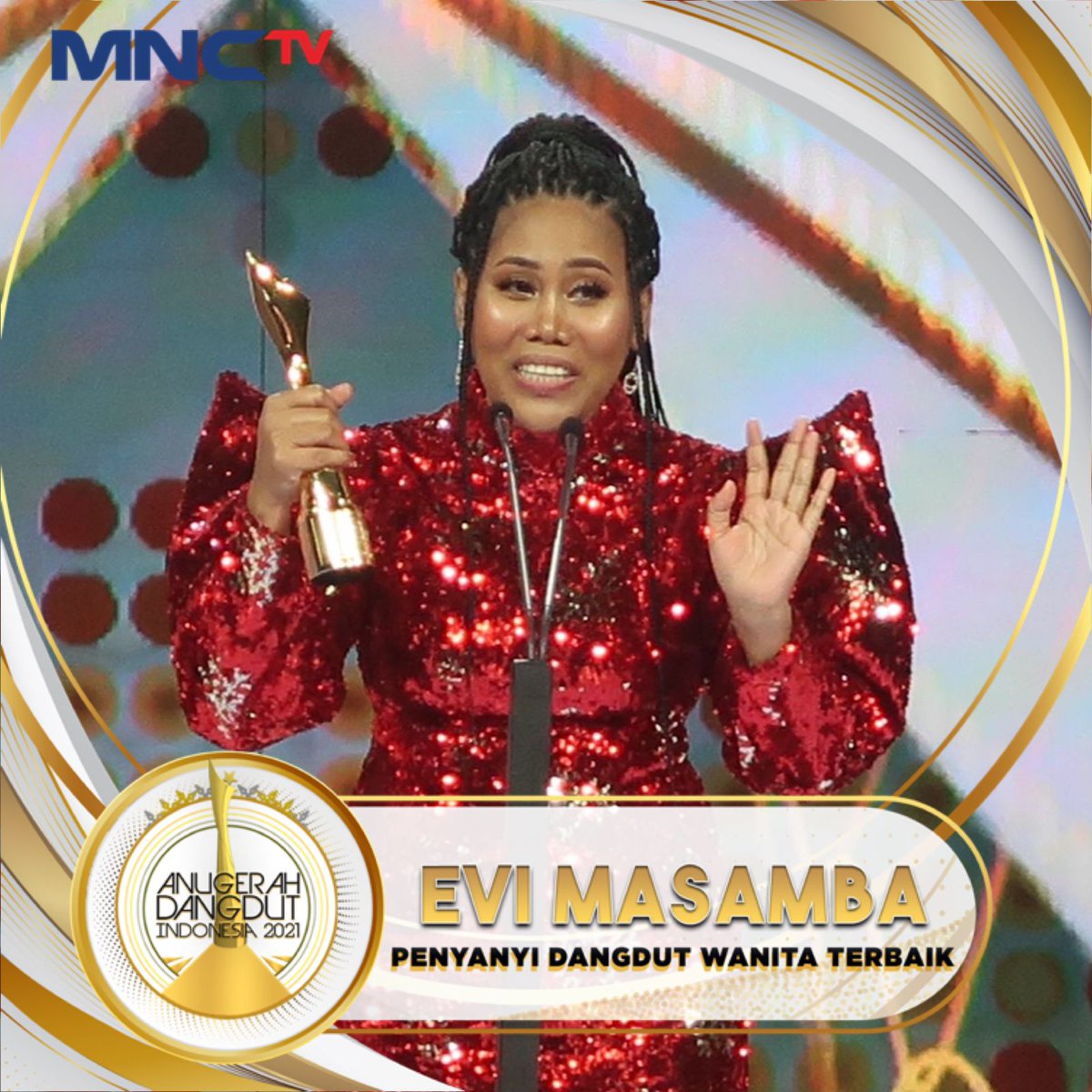 Official_MNCTV's tweet photo. Selamat kepada #evimasamba sebagai pemenang kategori โPenyanyi Dangdut Wanita Terbaikโ pilihan juri di #ADI2021! https://t.co/khTw27Xwbr
